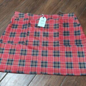 NWT NiMin 2XL pink plaid mini skirt